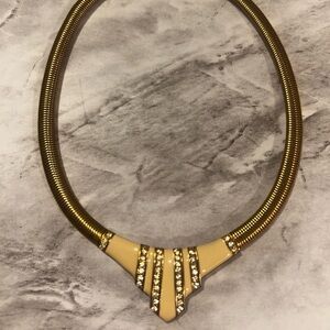 Stunning Gold Tone Enamel Cream Necklace